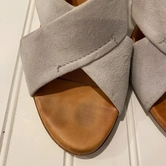 Latitude Femme Italy Suede Slingback Heels Criss Cross Sandals Wood‎ Heel 40 - Picture 4 of 10